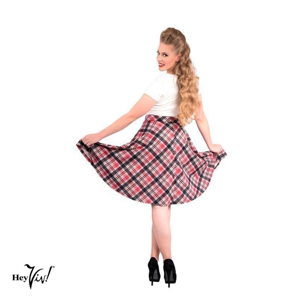 High Waist Full Skirt w Pockets in Red and Black Plaid NWT Size Small - Hey Viv - Picture 3 of 4